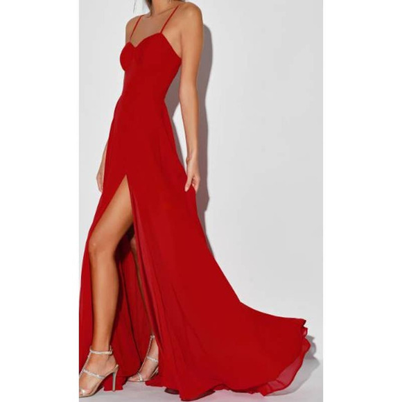 LULU'S sz S Cause for Commotion Red Pleated Bustier Maxi Party Dress NEW B99 - Picture 1 of 8